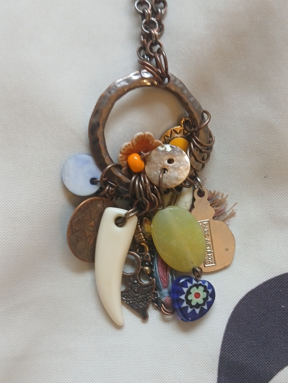 Bohemian Multi-Charm Pendant Necklace - Yellow & Ivory Accents Parc Asterix